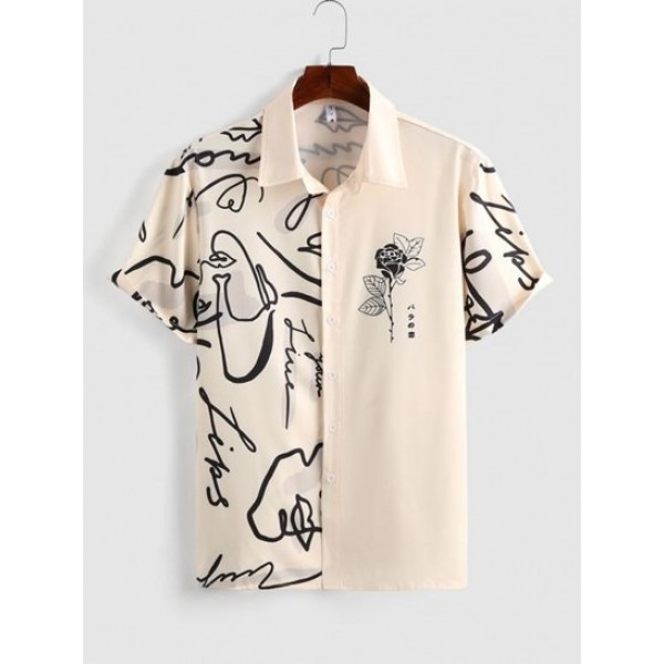 Graffiti Rose Printed Casual Shirt