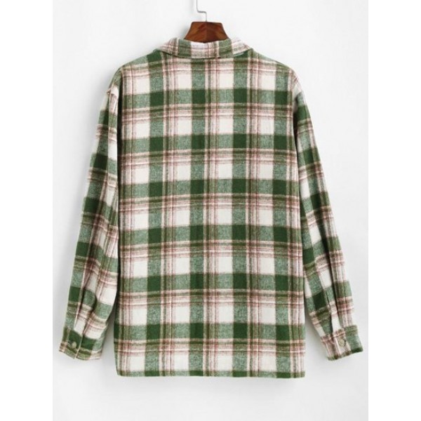 Plaid Pocket Button Up Wool Jacket