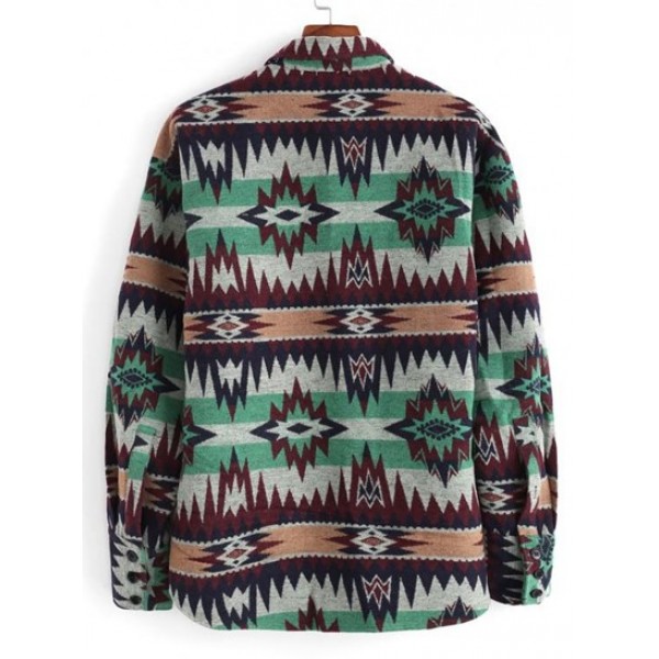 Streetwear Tribal Ethnic Aztec Printed Pocket Vintage Jacket