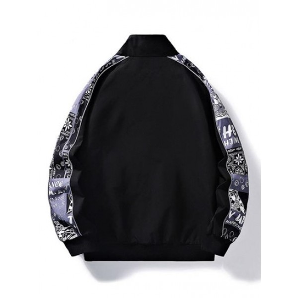 Tribal Floral Raglan Sleeve Reflective Design Bomber Jacket