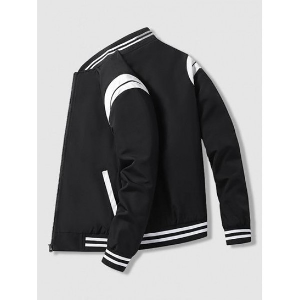 Stripe Trim Two Tone Baseball Varsity Jacket