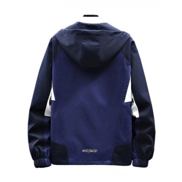 Raglan Sleeve Hooded Colorblock Zip Up Jacket