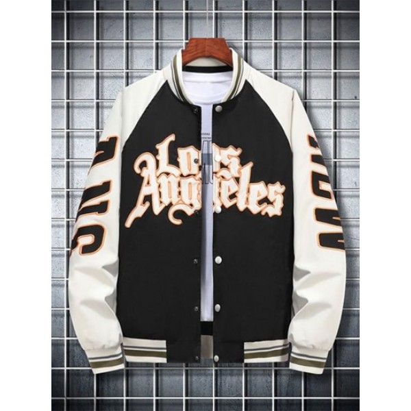 LOS ANGELES Embroidery Raglan Sleeves Baseball Jacket