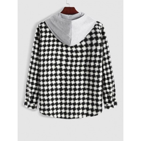 Houndstooth Tweed Hooded Coat