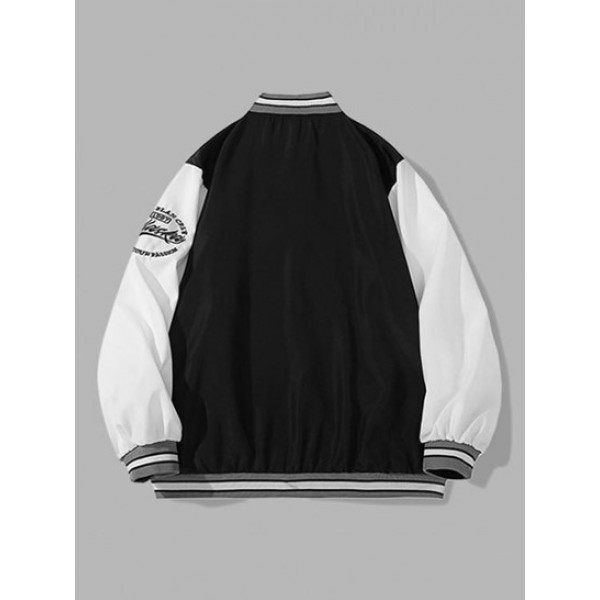 Colorblock Letter Embroidered Baseball Varsity Jacket