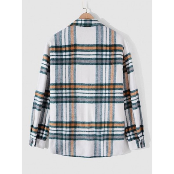 Fuzzy Plaid Pattern Button Fly Shacket