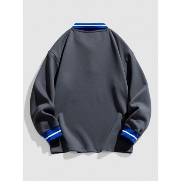 Blokecore Letter Graphic Stripes Panel Polo Sweatshirt