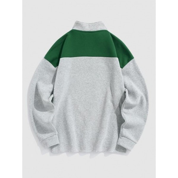 Quarter Zip AMERICA Colorblock Fleece Lining Sweatshirt