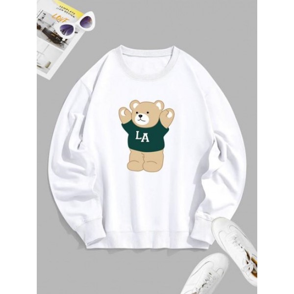 LA Cartoon Bear Graphic Pullover Sweatshirt