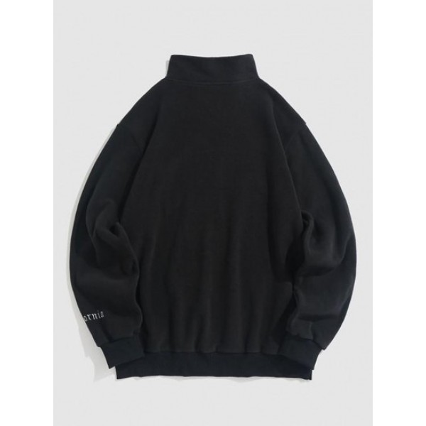 Half Zip Polar Fleece Letter Embroidered Sweatshirt