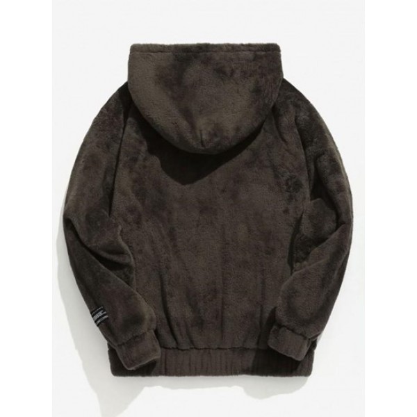 Solid Pouch Pocket Fleece Fluffy Hoodie