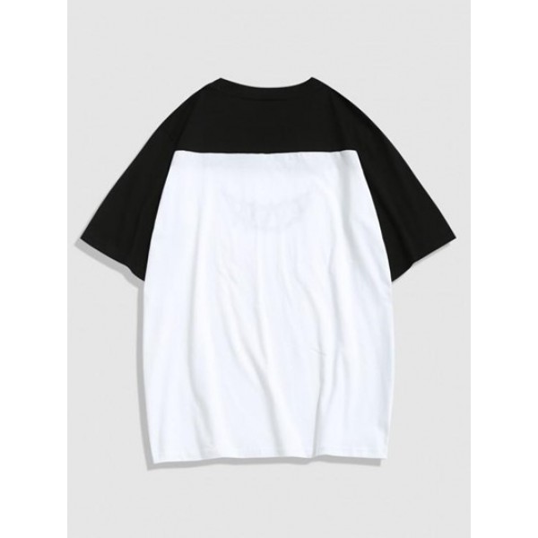 Cartoon Face Print Contrast T-shirt