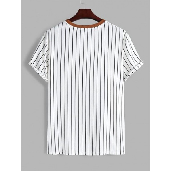 Embroidery Letter Striped Print T Shirt