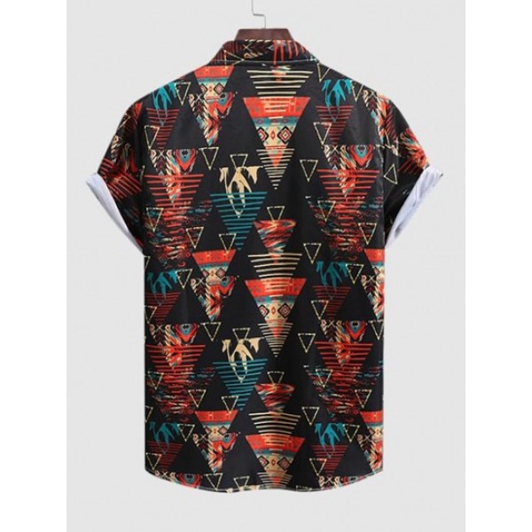 Triangle Print Short Sleeve Button Casual Shirt