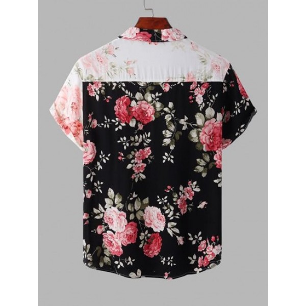 Half And Half Floral Print Short Sleeves Shirt