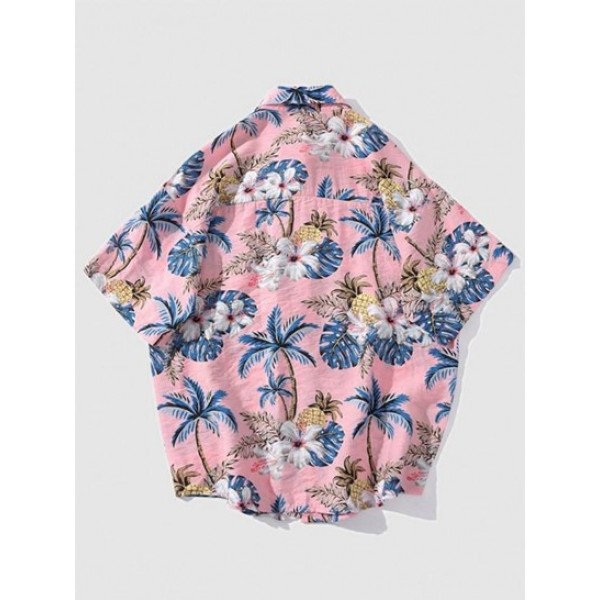 Y2K Aesthetic Hawaiian Leaf Floral Printed Summer Short Sleeves Shirt