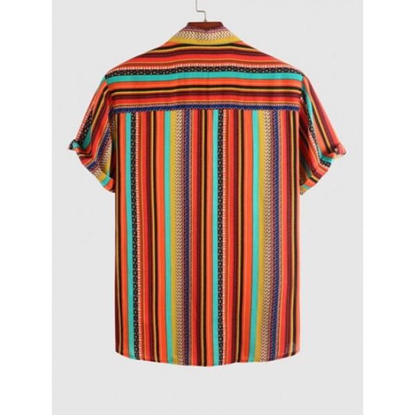 Striped Ethnic Printed Vacation Shirt