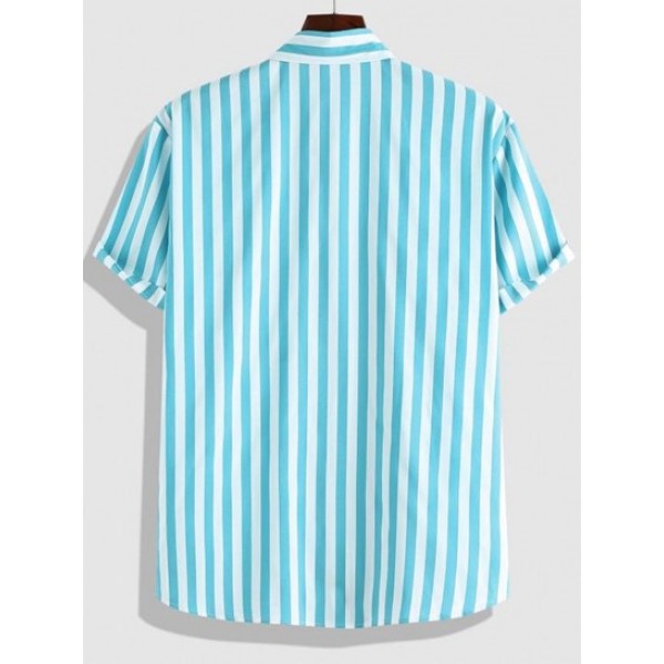 Button Up Short Sleeve Vertical Stripe Shirt