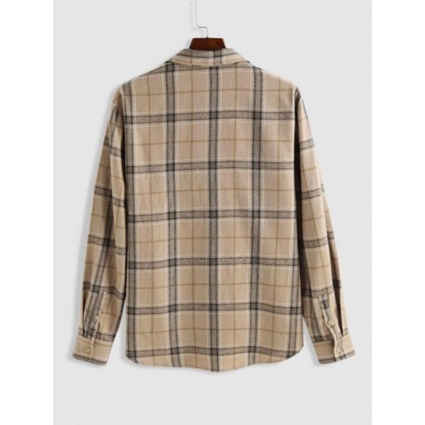 Plaid Pattern Button Front Long Sleeves Flannel Shirt