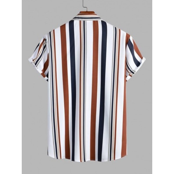 Vertical Mixed Stripes Button Up Shirt