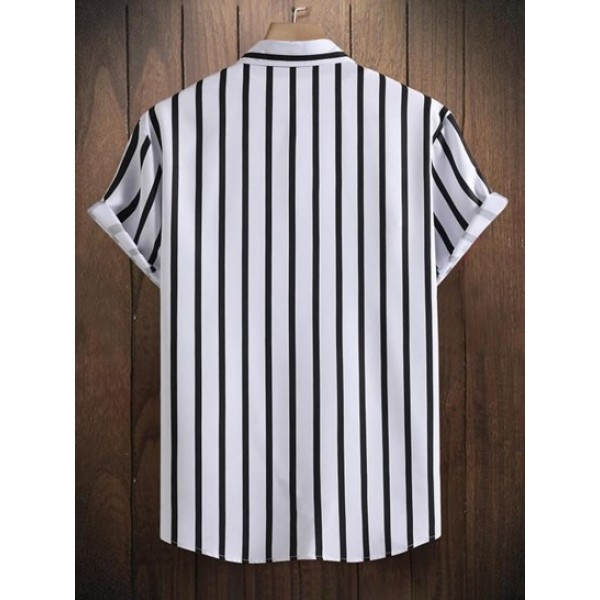 Button Up Striped Short Sleeve Shirt