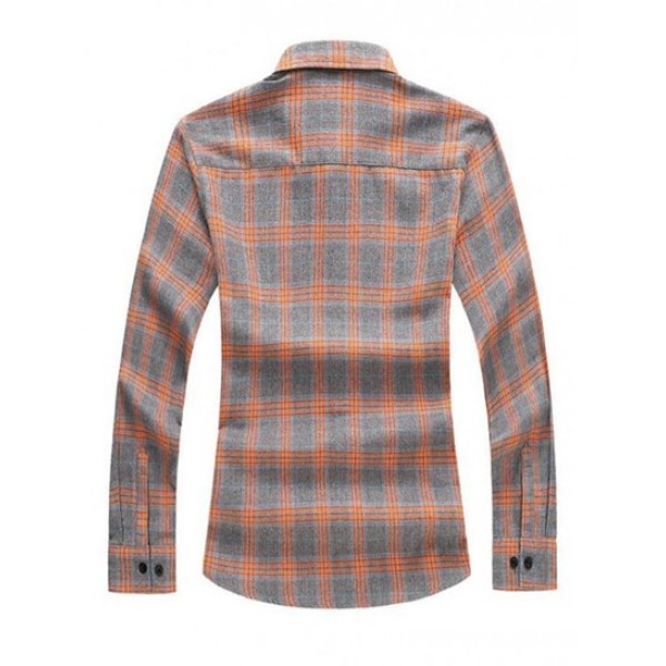 Plaid Pattern Flannel Long Sleeves Shirt