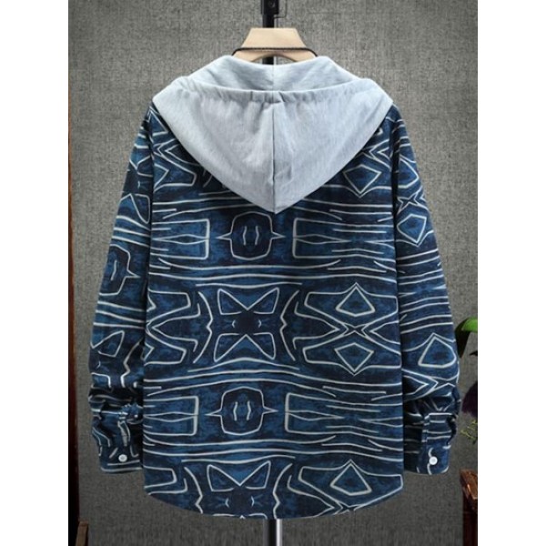 Hooded Abstract Geo Print Shirt