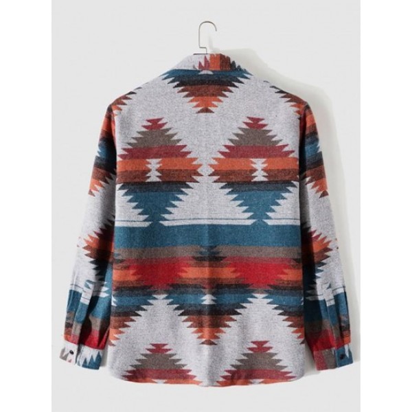 Tribal Geometric Ethnic Aztec Printed Blend Wool Jacket