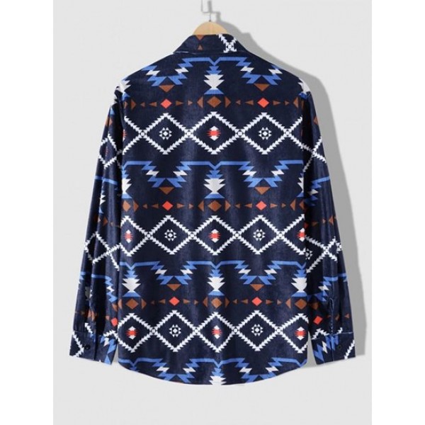 Button Up Vintage Ethnic Aztec Printed Casual Shirt