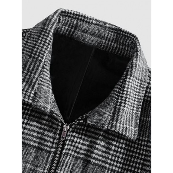 Houndstooth Pattern Casual Zip Jacket