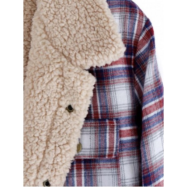 Fuzzy Flannel Plaid Casual Button Fluffy Shirt Jacket