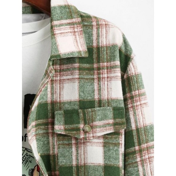 Plaid Pocket Button Up Wool Jacket