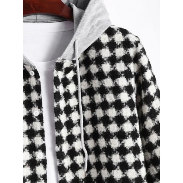 Houndstooth Tweed Hooded Coat