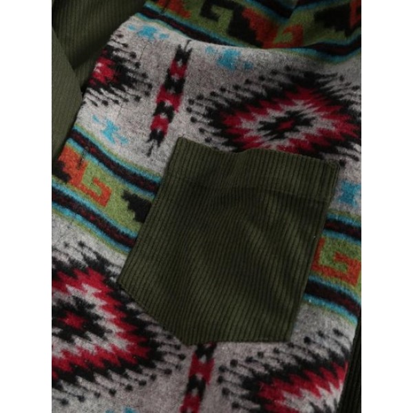 Ethnic Style Geometric Pattern Corduroy Spliced Shacket