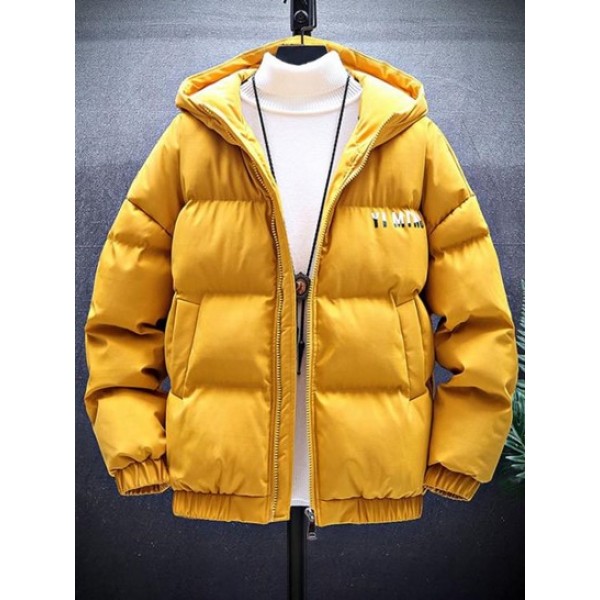 Zip Up Letter Graphic Pockets Puffer Coat