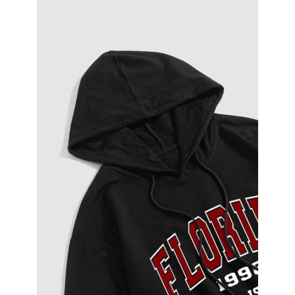 Letter FLORIDA Pattern Drawstring Hoodie