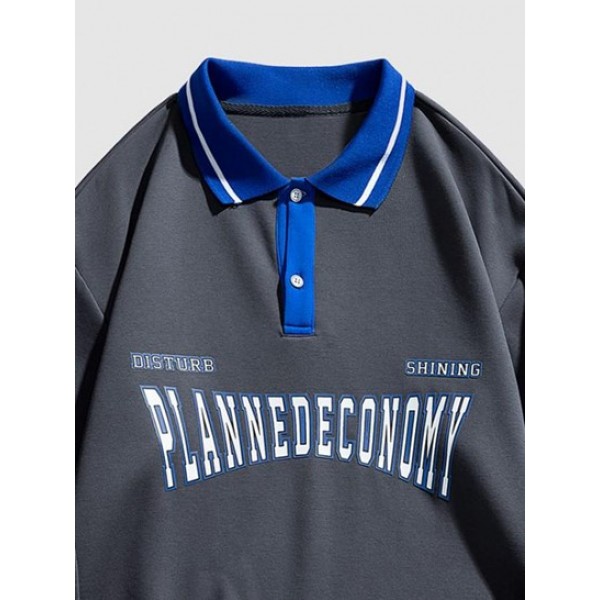 Blokecore Letter Graphic Stripes Panel Polo Sweatshirt