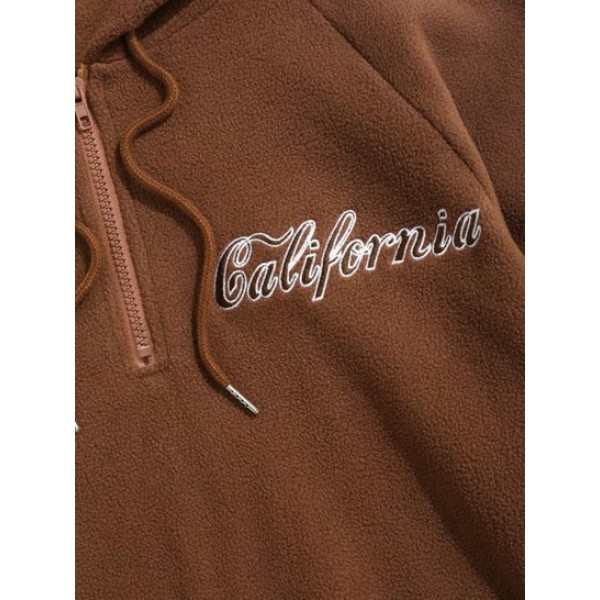 Vintage Half Zip California Embroidered Polar Fleece Hoodie