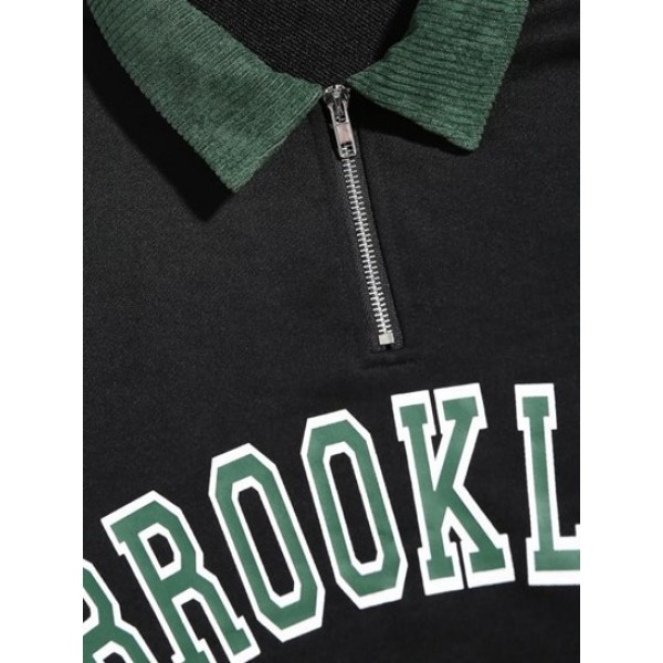 BROOKLYN NEW YORK Half Zip Corduroy Sweatshirt