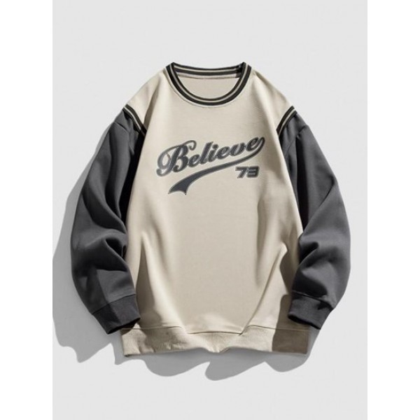 Blokecore Letter Printed Colorblock Faux Twinset Sweatshirt