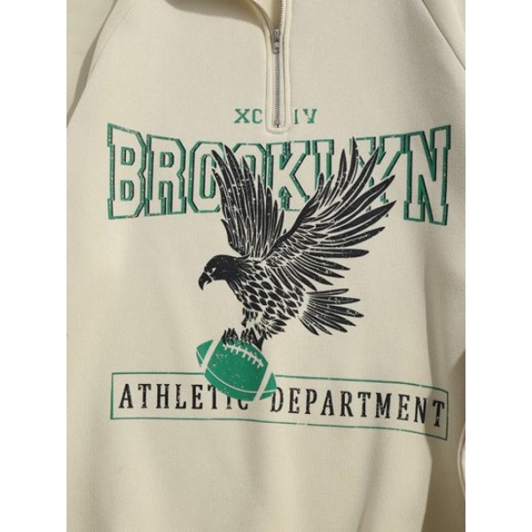 Fleece Lining BROOKLYN Eagle Graphic Zip Vintage Sweatshirt