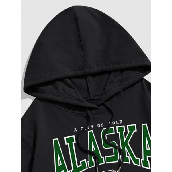 ALASKA Letter Printed Kangaroo Pocket Hoodie