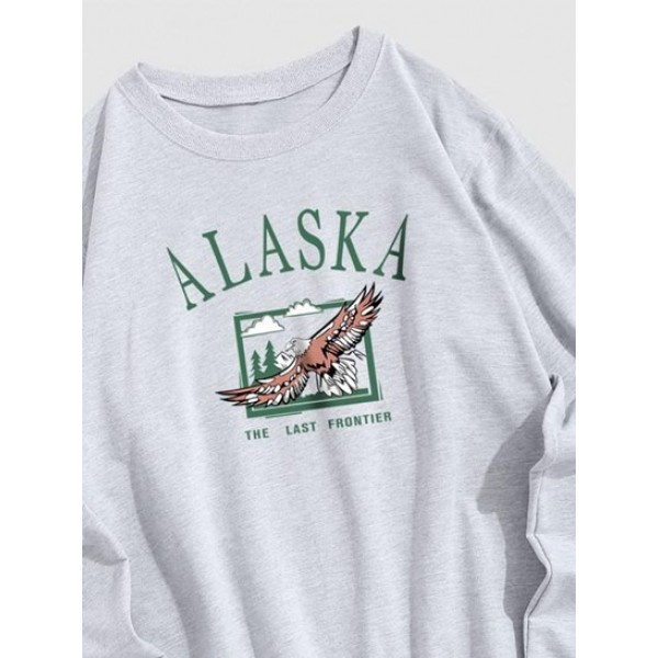 Blokecore Streetwear ALASKA Eagle Graphic Print Pullover Vintage Sweatshirt