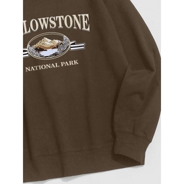 Streetwear Yellow Stone Mountain Scenic Vintage Graphic Crewneck Sweatshirt