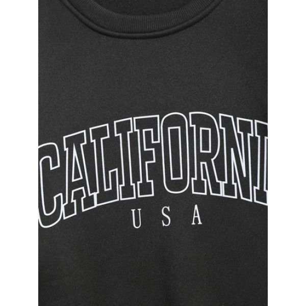 Streetwear California Contrasting Letter Fleece-lined Crewneck Vintage Sweatshirt