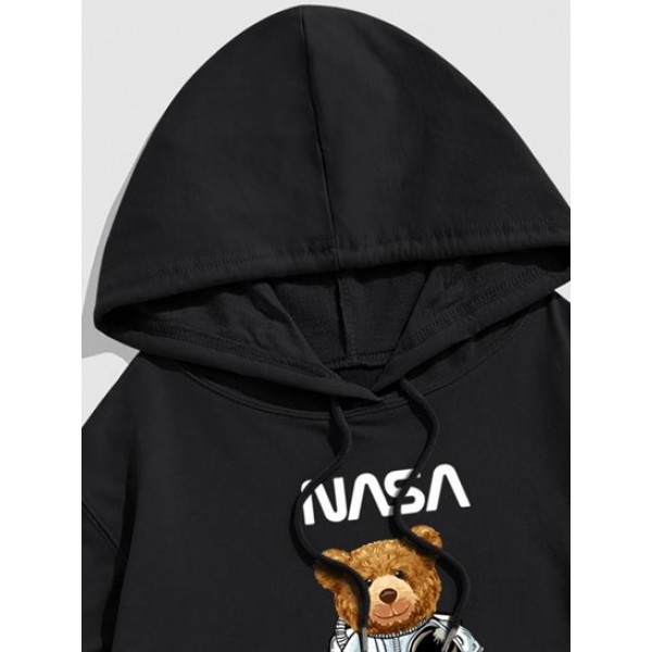 Letter And Bear Pattern Streetwear Pullover Hoodie