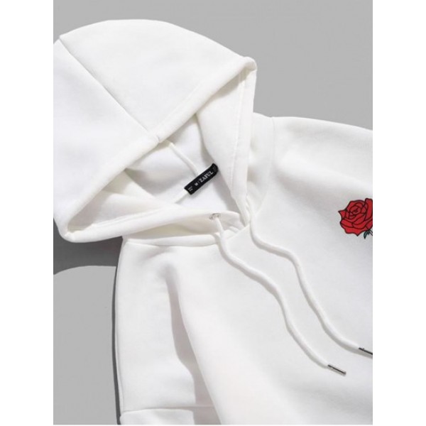 Rose Letter Fleece Kangaroo Pocket Pullover Hoodie