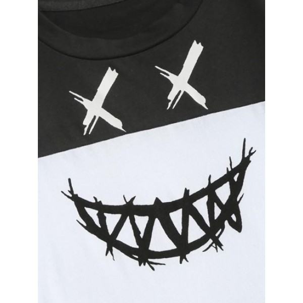 Cartoon Face Print Contrast T-shirt