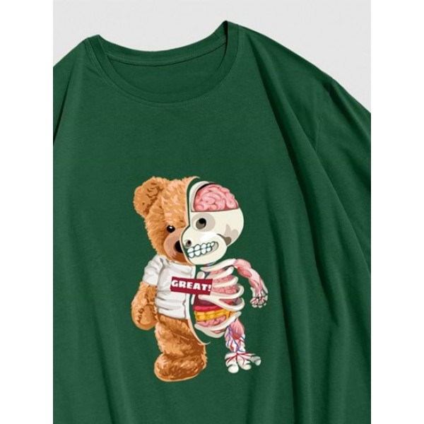 Halloween Skeleton Bear Print Drop Shoulder T Shirt