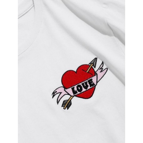 Heart Arrow Letter Embroidered Basic T-shirt